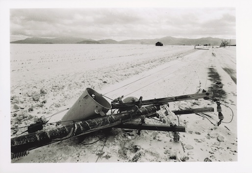A downed telephone pole during the Ice Storm of '98